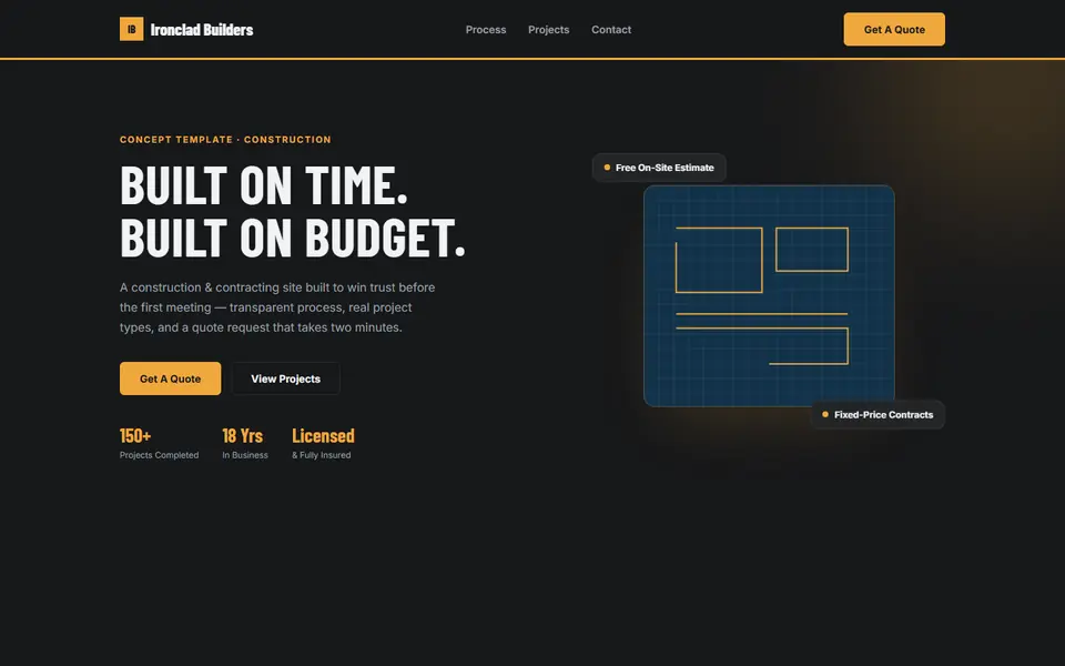 Ironclad Builders, a construction concept site built by Creowix