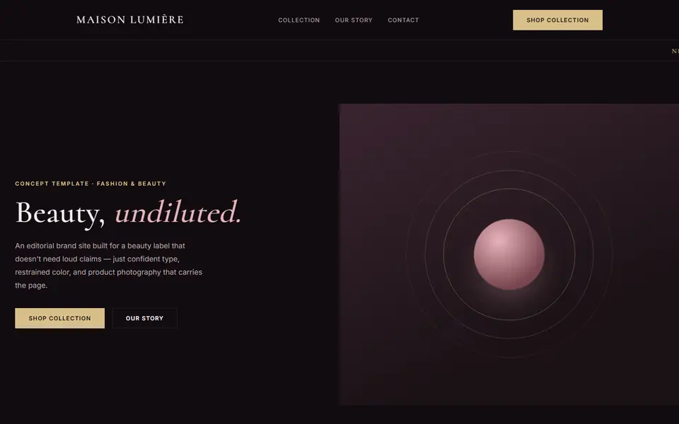Maison Lumière, a fashion & beauty concept site built by Creowix