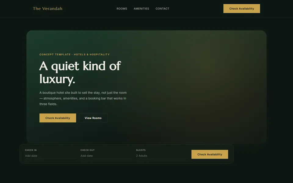 The Verandah, a hotels & hospitality concept site built by Creowix