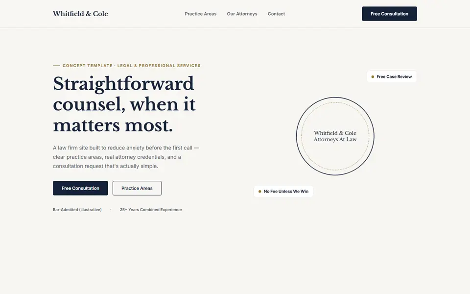 Whitfield & Cole, a legal & professional services concept site built by Creowix