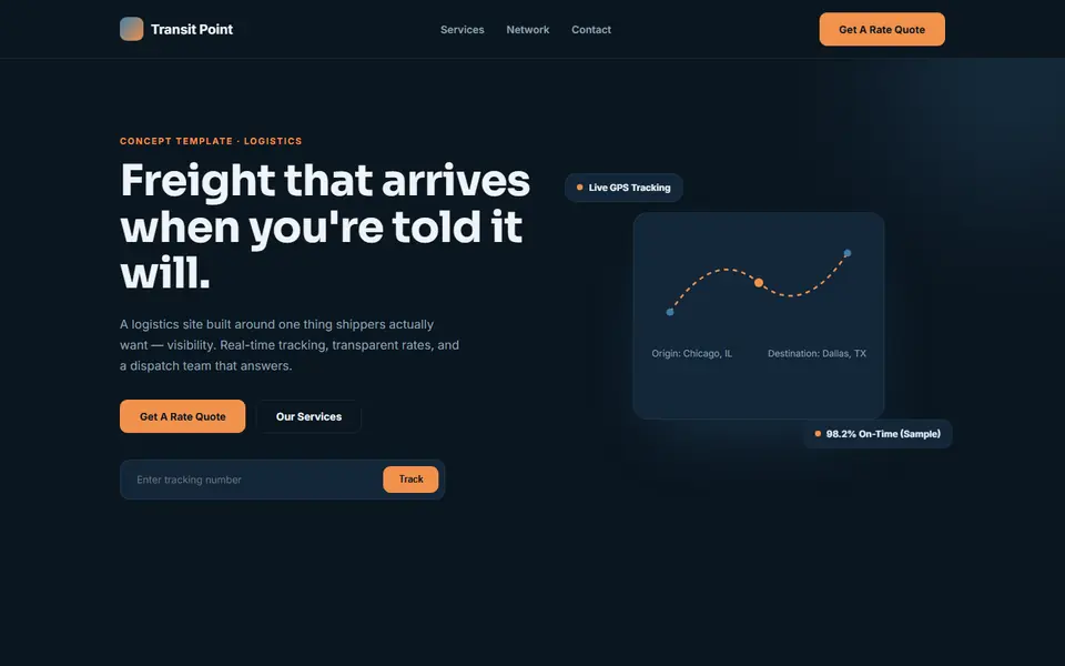 Transit Point, a logistics concept site built by Creowix