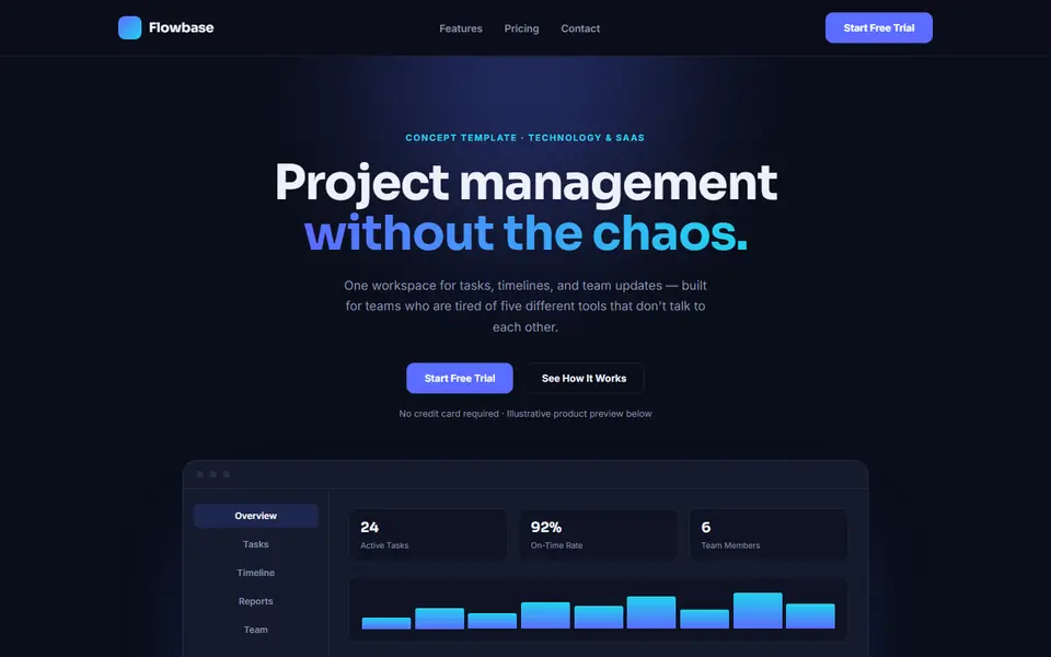 Flowbase, a technology & saas concept site built by Creowix
