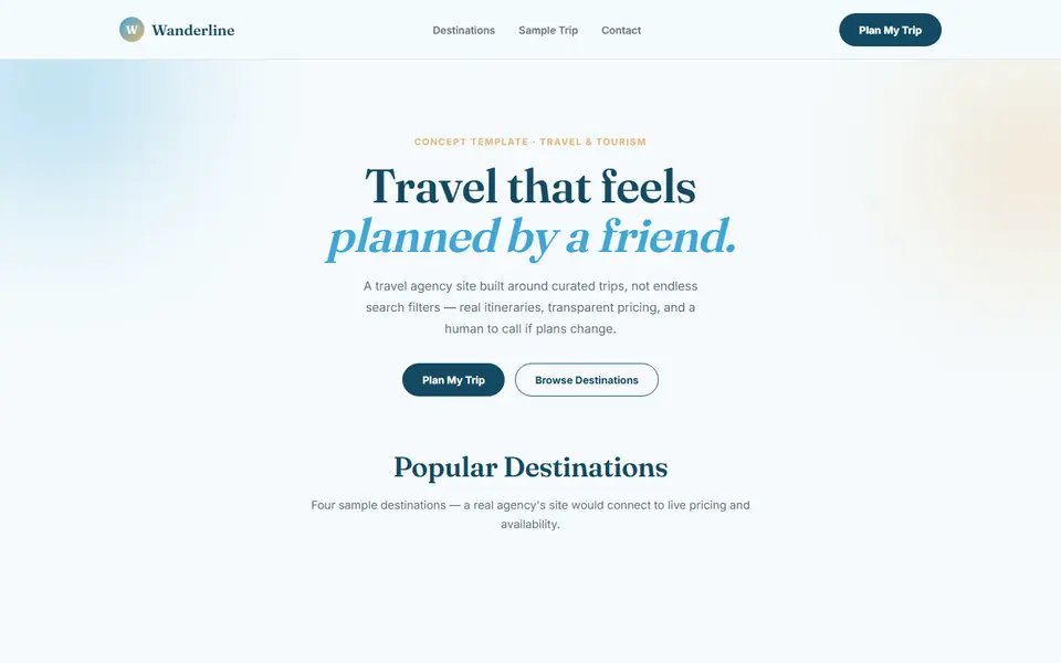 Wanderline, a travel & tourism concept site built by Creowix