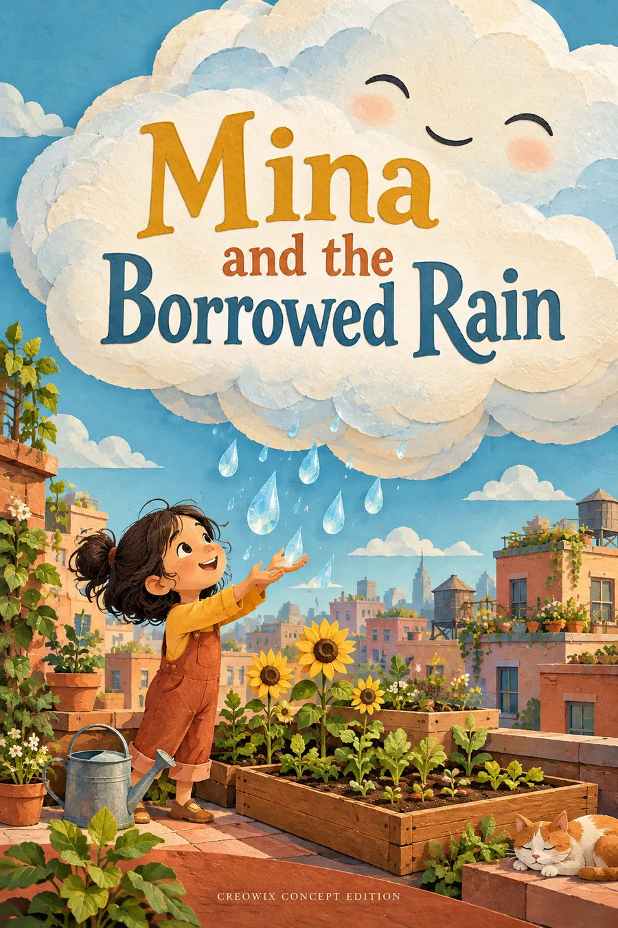 Mina and the Borrowed Rain, picture book · cover concept by Creowix