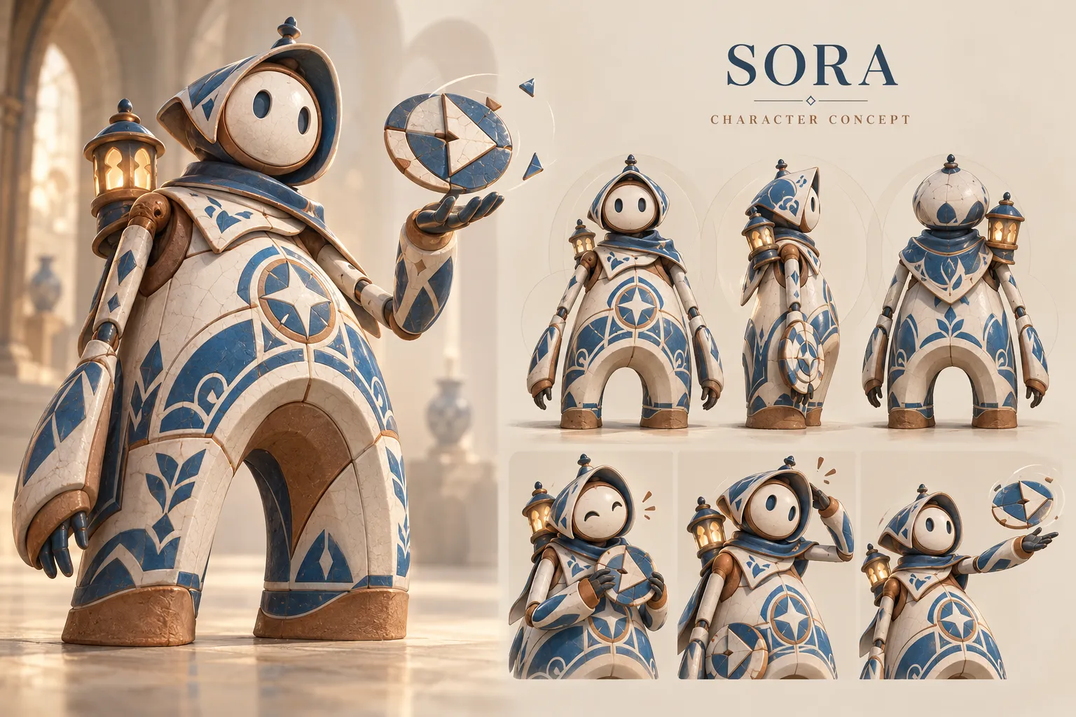 Sora, the Ceramic Signal Keeper, character design · concept board by Creowix