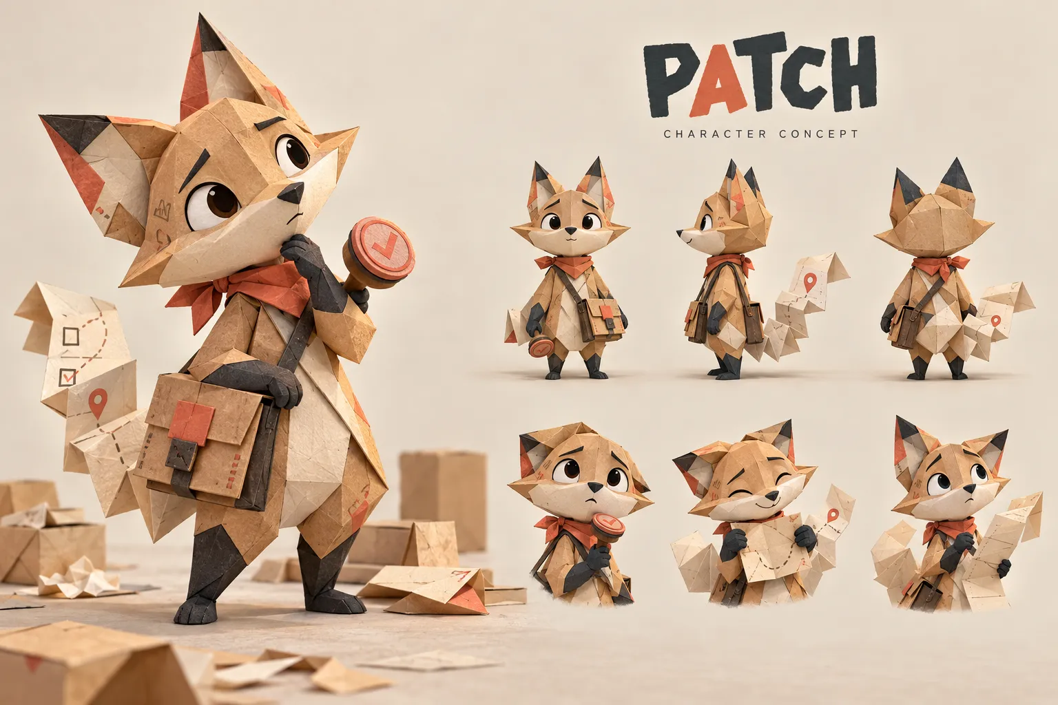 Patch, the Receipt Fox, character design · concept board by Creowix