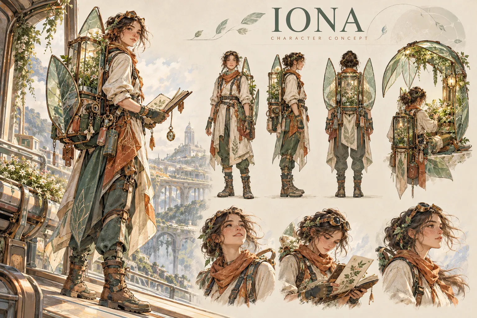 Iona, the Window Botanist, character design · concept board by Creowix