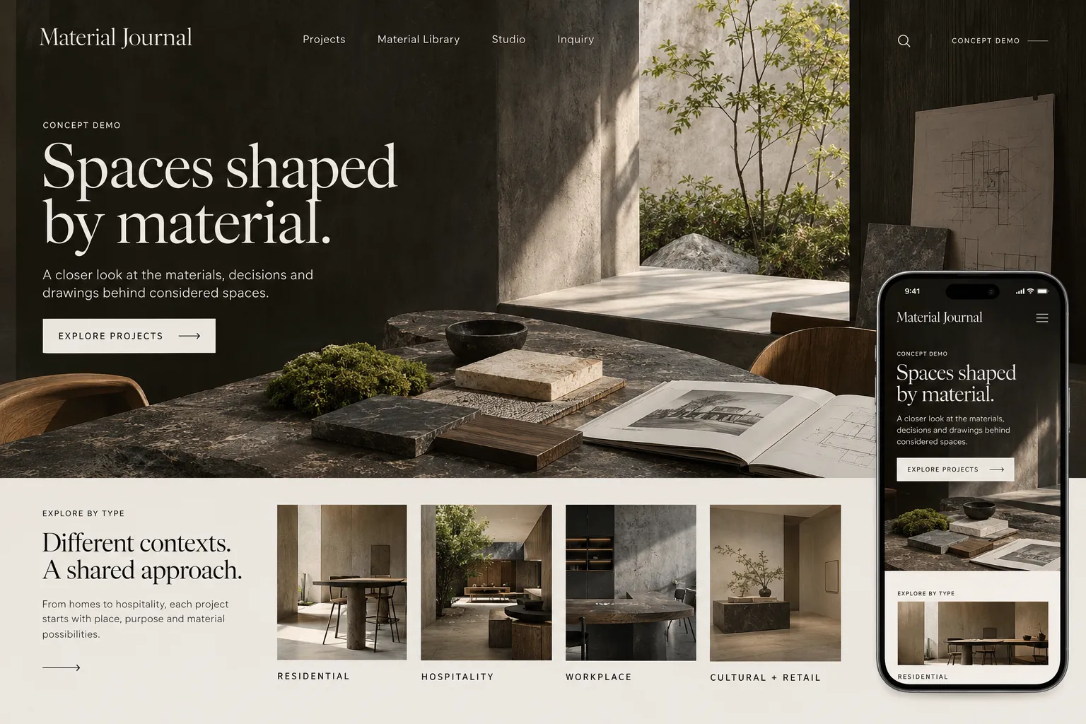 Architect Project Journal, architecture & interiors · website concept by Creowix