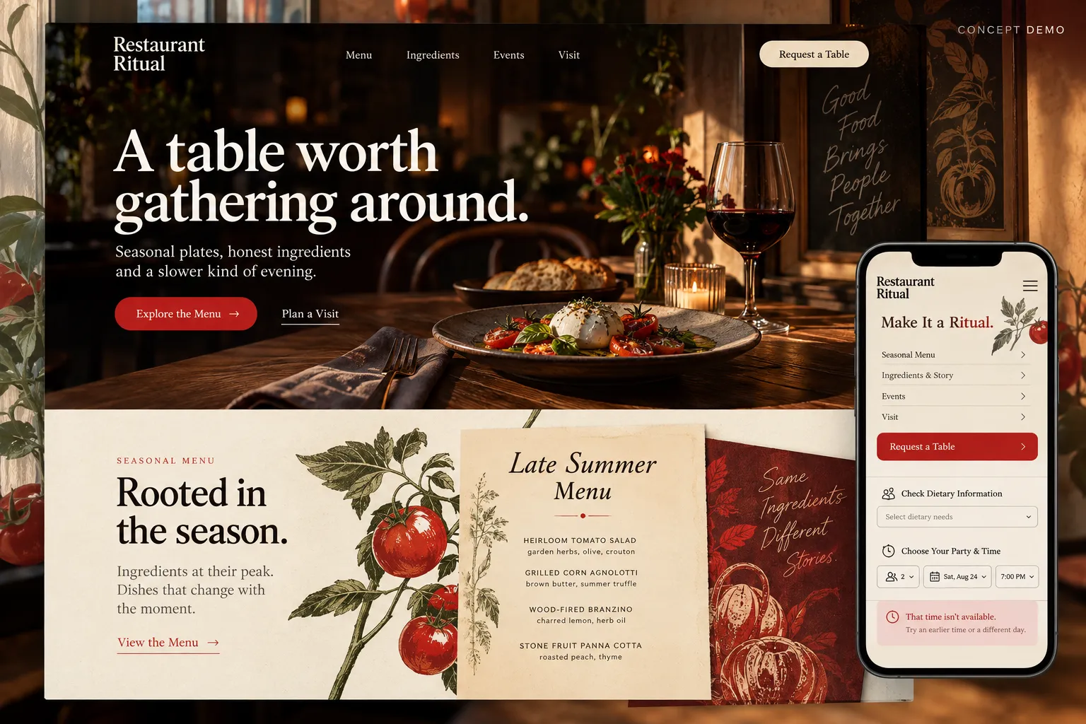 Restaurant Ritual, independent dining · website concept by Creowix