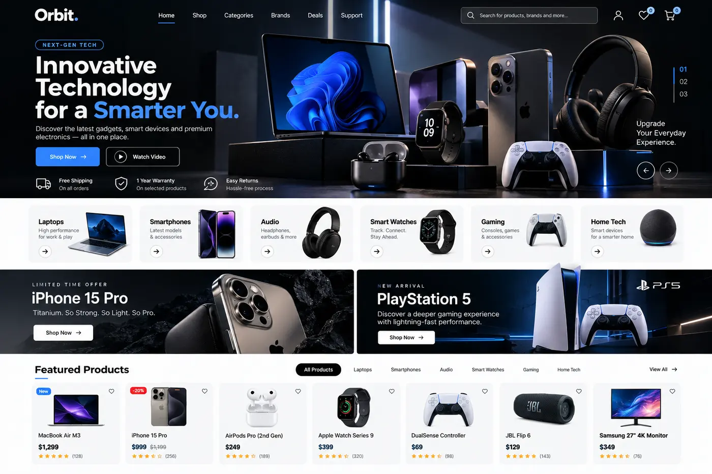 Tech Store, electronics e-commerce · web design by Creowix