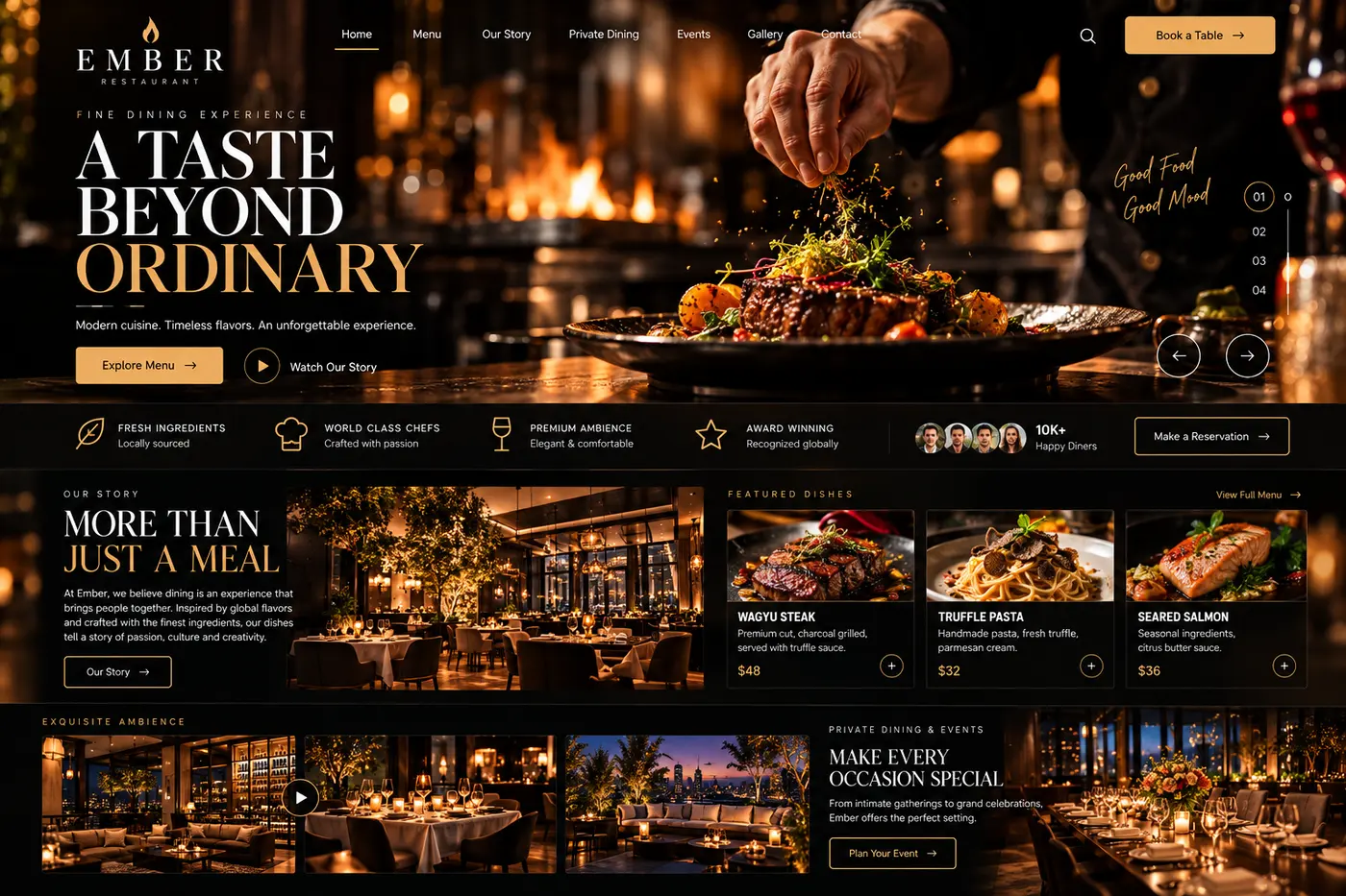 Fine Dining, restaurant · web design by Creowix