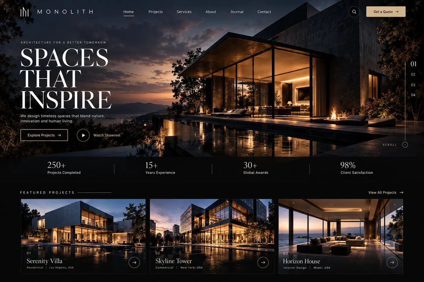 Horizon Residences, luxury real estate · web design by Creowix