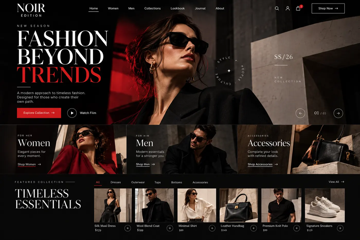 Noir Edition, fashion e-commerce · web design by Creowix