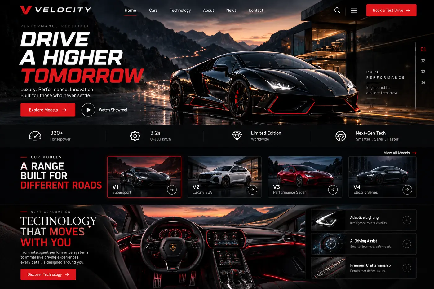 Supercar Showroom, automotive · web design by Creowix
